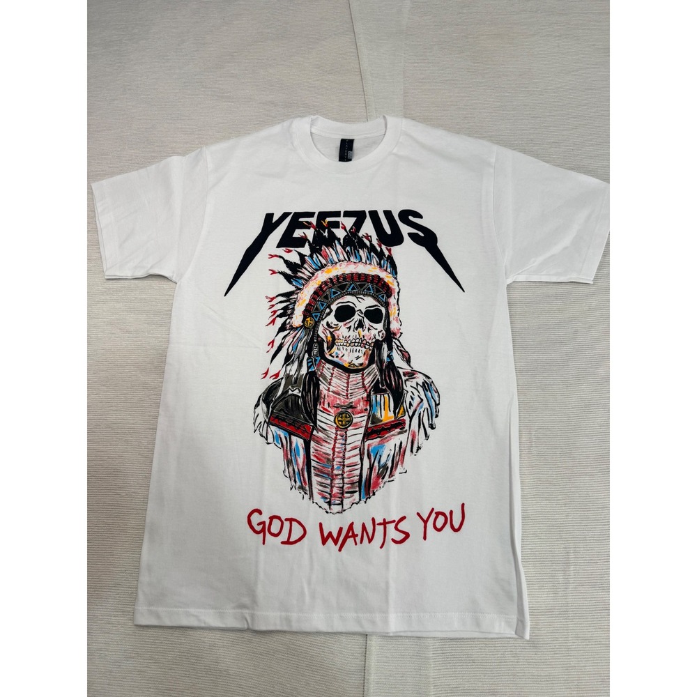 Yeezus God Wants You Graphic T-Shirt Mens Medium White Player Tees Skull